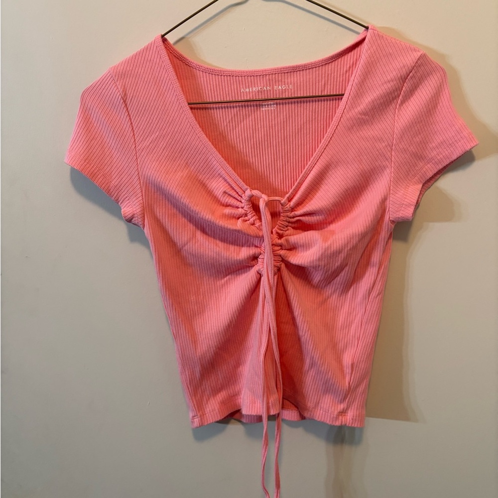 American Eagle Outfitters Pink Ribbed Crop Top